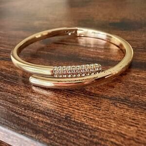 DKNY Gold-Tone Pavé Crystal Bypass Bangle Bracelet